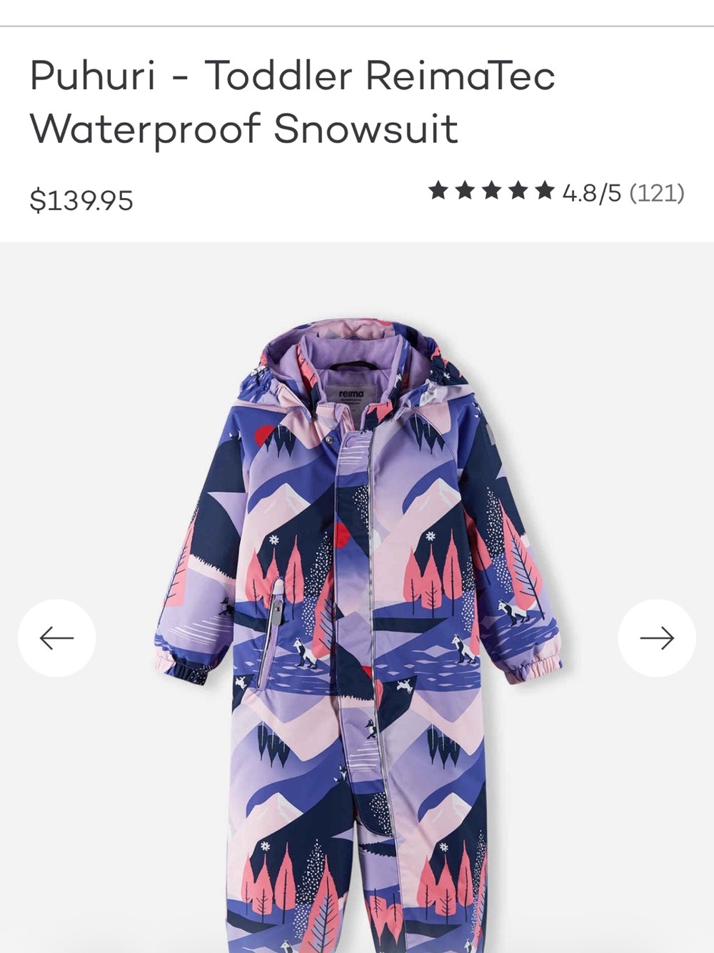 Reima puhuri waterproof snowsuit NWT